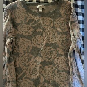 LOFT Gray and Pink Floral Sweater